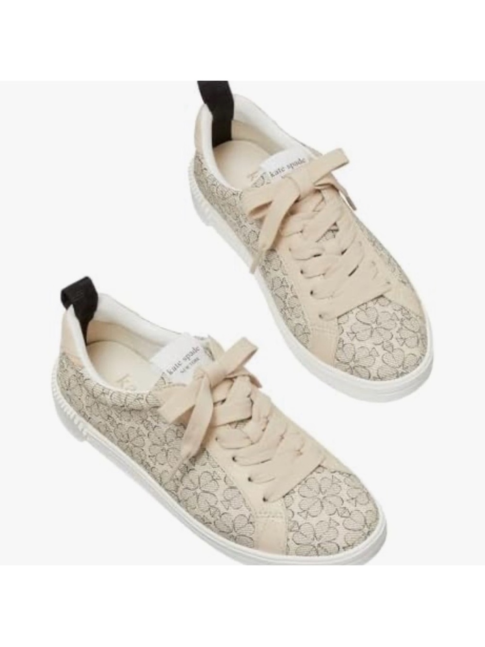 Kate Spade Cream and Black Spade Flower Lace-Up Sneakers - Size 7.5